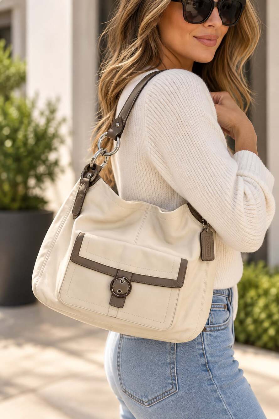 Coach Penelope White Leather Hobo Shoulder Bag
#25V1026